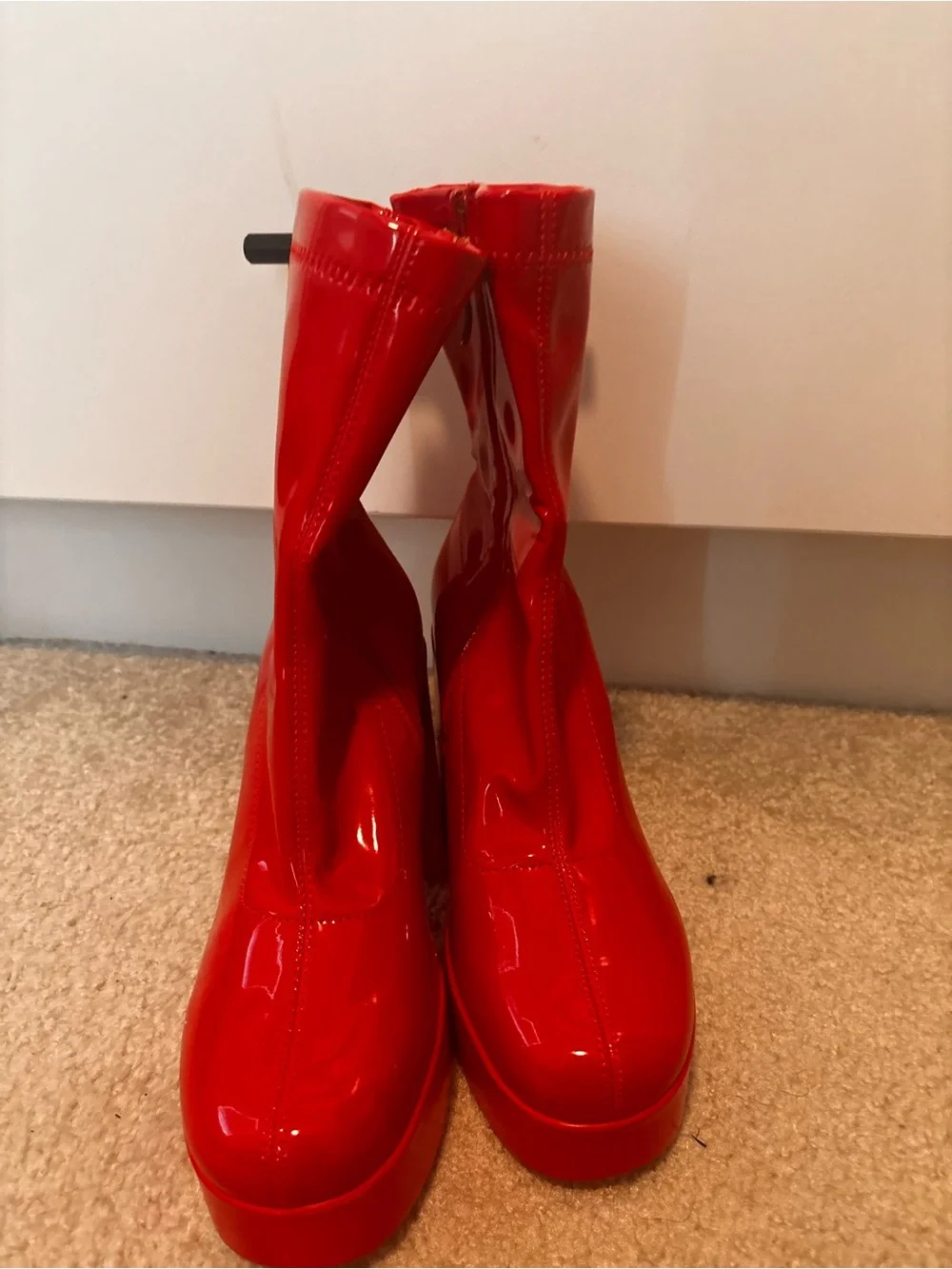 Dream Pairs Red Patent Platform Block Heel Ankle Boots